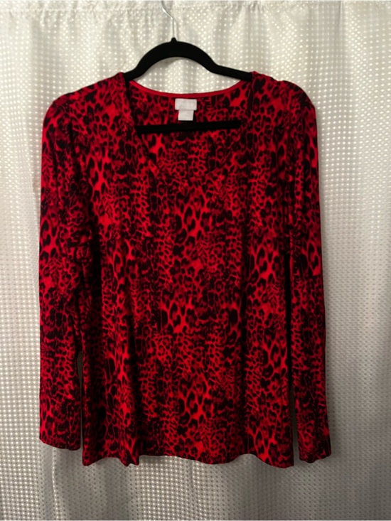 Chico's Tops - Chico's Red and Black Leopard Print Long Sleeve Layering Tee